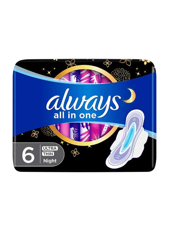 Always All in One Ultra Thin, Night Sanitary Pads With Wings, 6 Pads