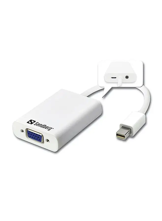 Sandberg MiniDP To VGA Plus Audio Adapter White