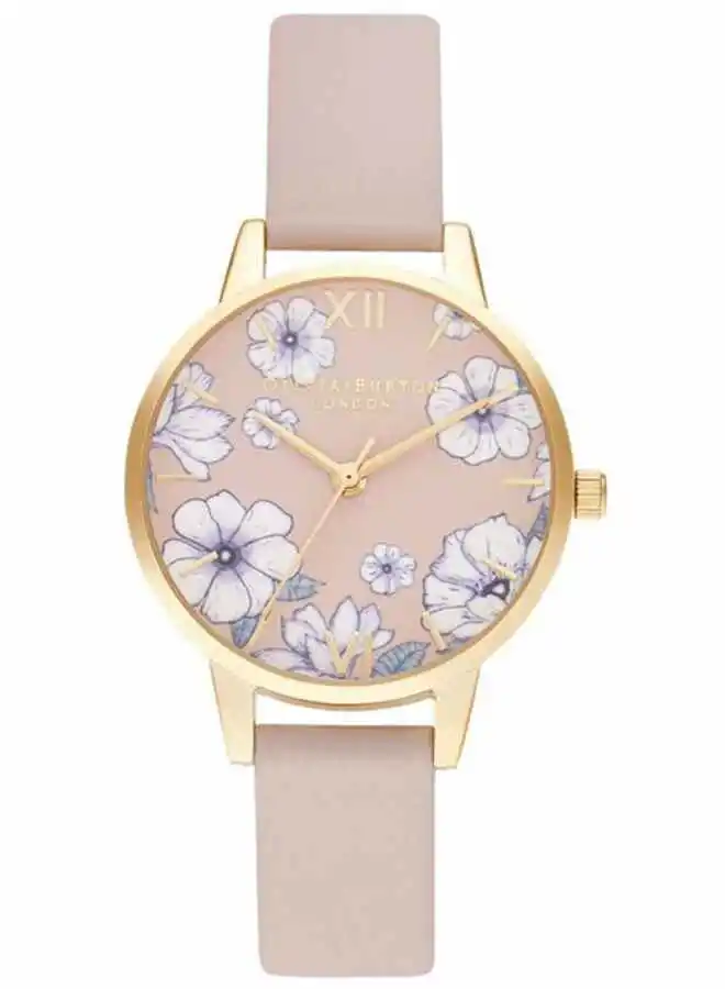 OLIVIA BURTON Women's Leather Groovy Blooms Analog Watch OB16AN04