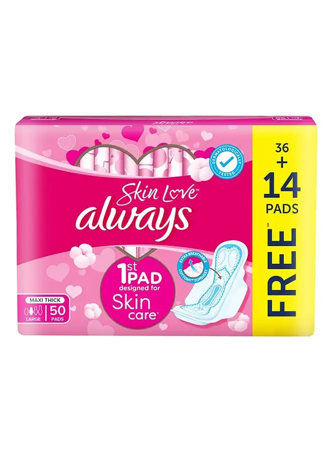 Always Cotton Skin Love Sanitary Thick Pads Large 50 Count