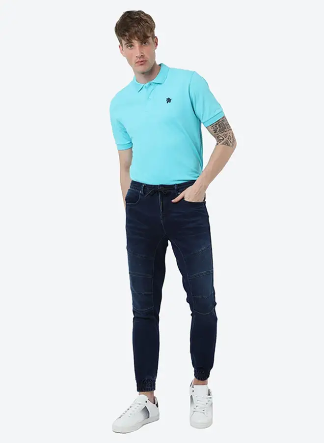 R&B Slim Fit Textured Mid-Rise Jeans Blue