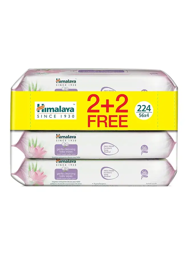 Himalaya Gentle Cleansing Baby Wipes With Hydrating Power of Aloe Vera, Pack of 4, 224 Count