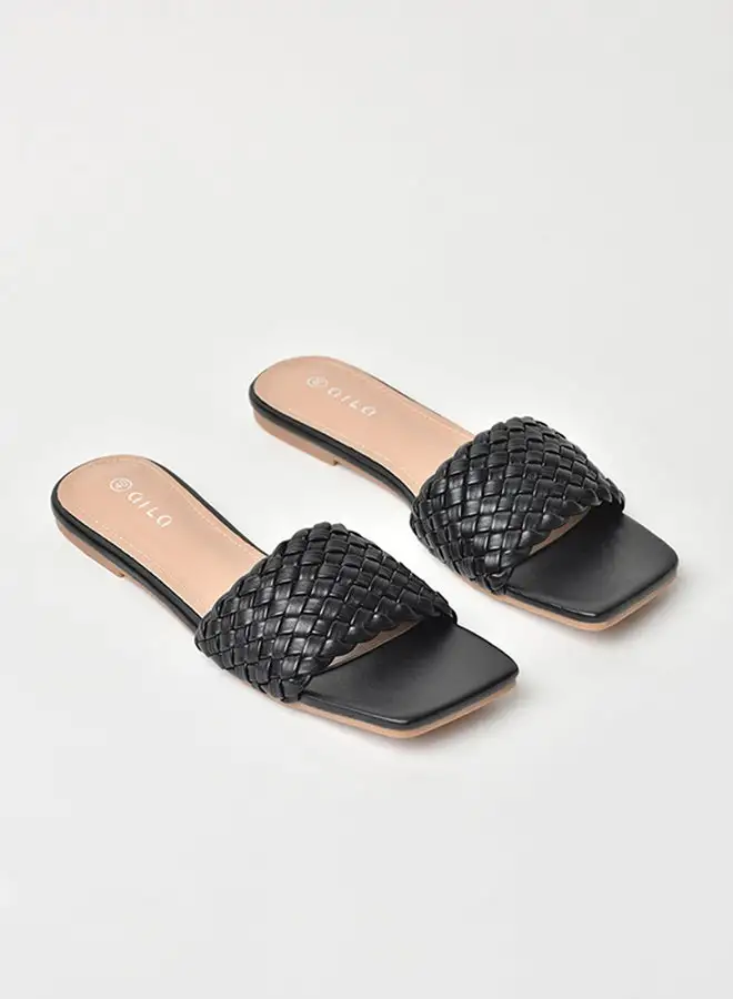 Aila Slip-On Detail Flat Sandals Black