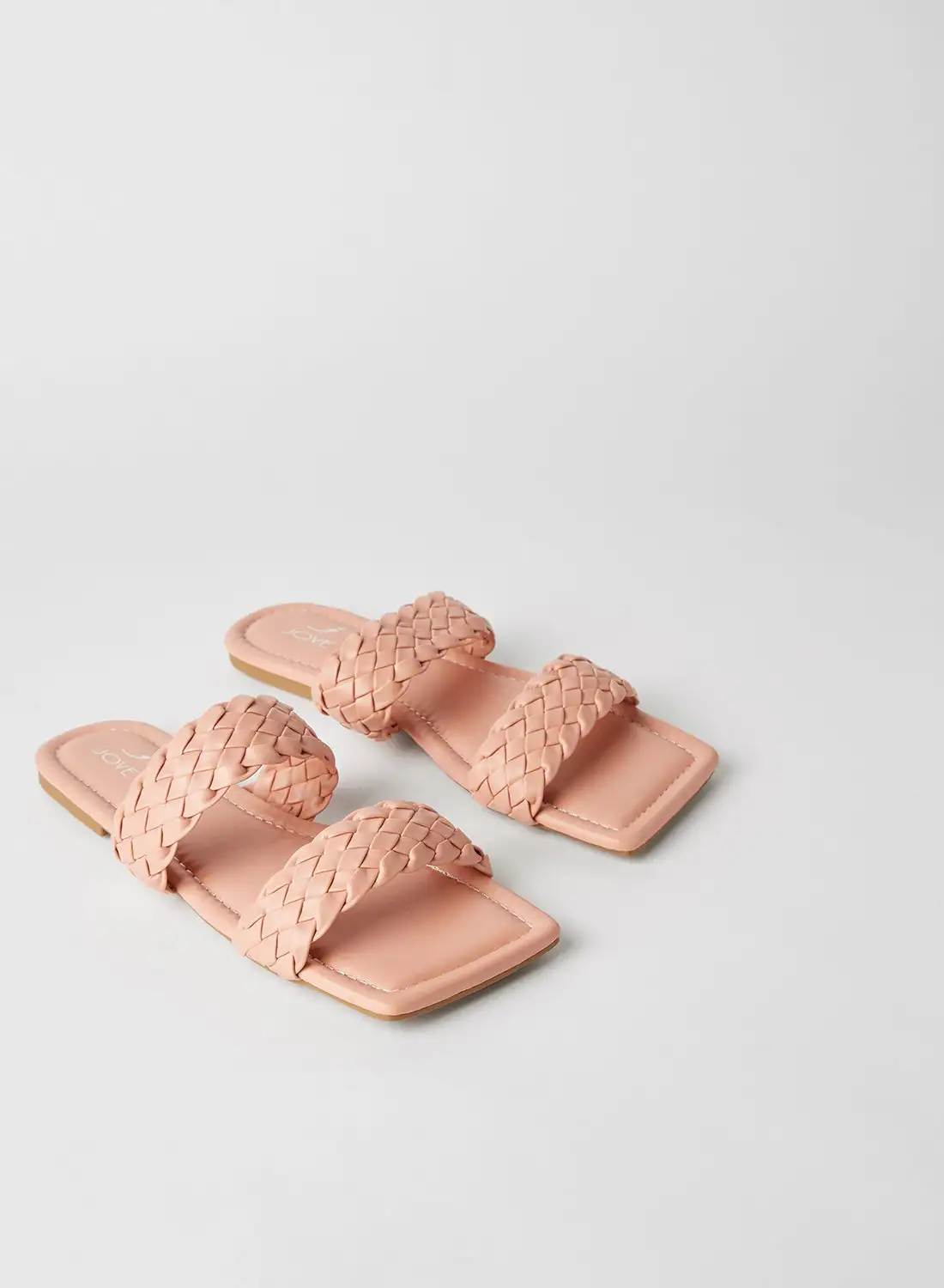 Jove Braided Double Strap Slip-On Flat Sandals Pink