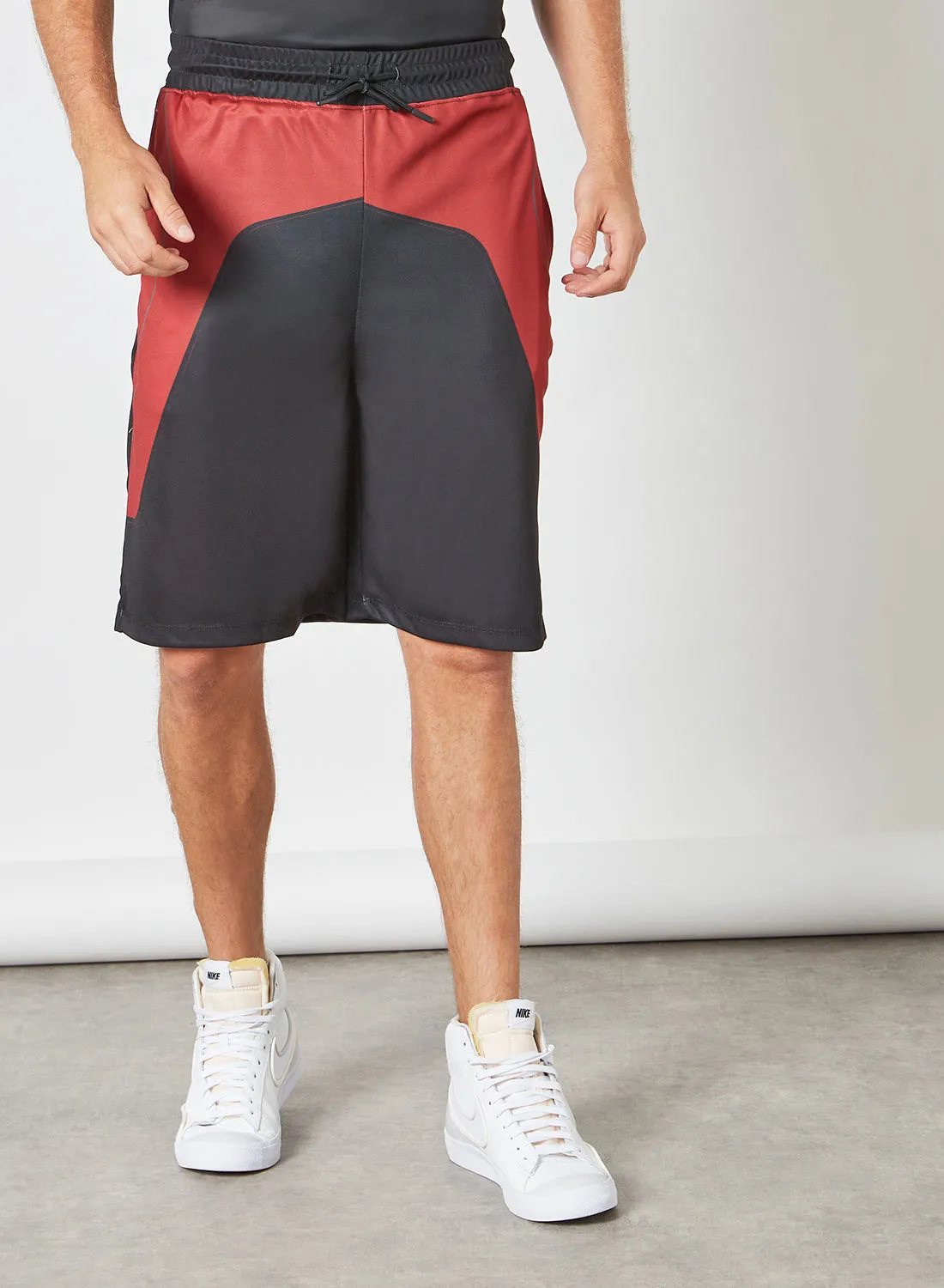 ABOF Colourblock Pattern Elastic Waistband Drawstring Shorts Jet Black/Red