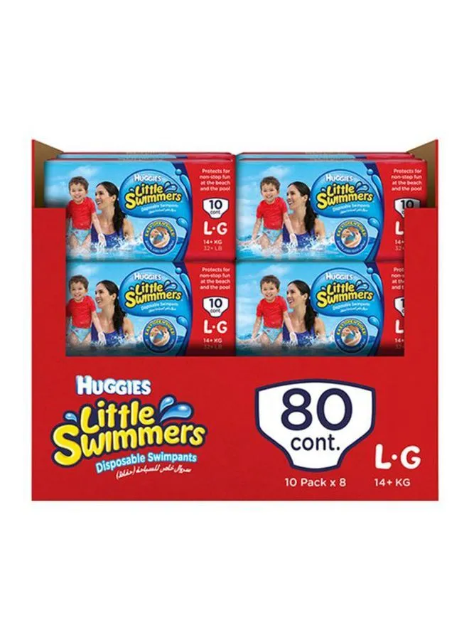 Huggies Little Swimmer Disposable Swim Pants Diapers, 14+ Kg, 80 Count ( 8 x 10 Pack ) - Large, Easy Open Sides