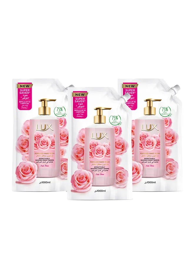 Lux Pack Of 3 Soft Rose Perfumed Hand Wash Refill Pouch 1Liters