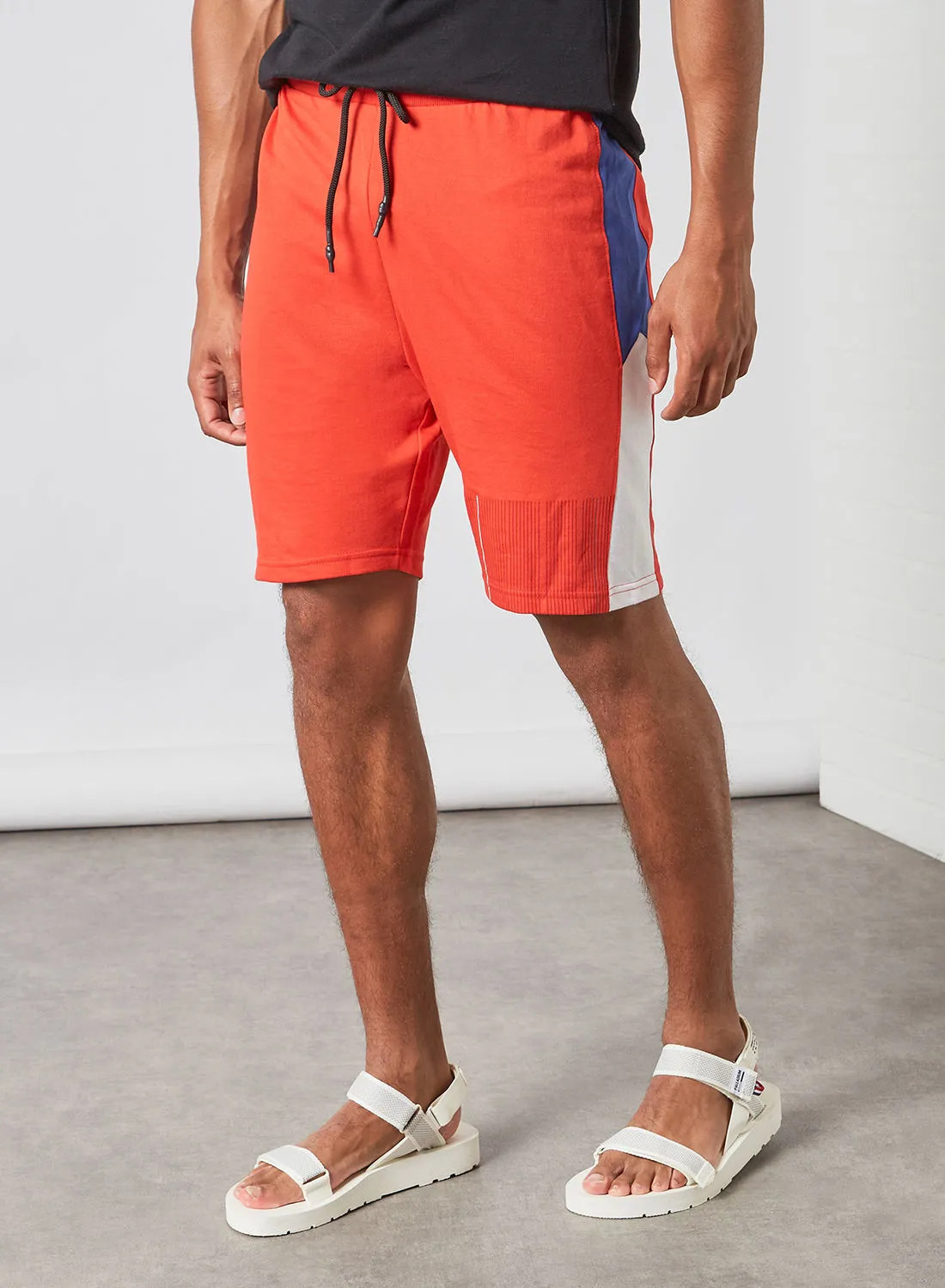 ABOF Colourblock Pattern Elastic Waistband Drawstring Shorts Orange/Blue/White