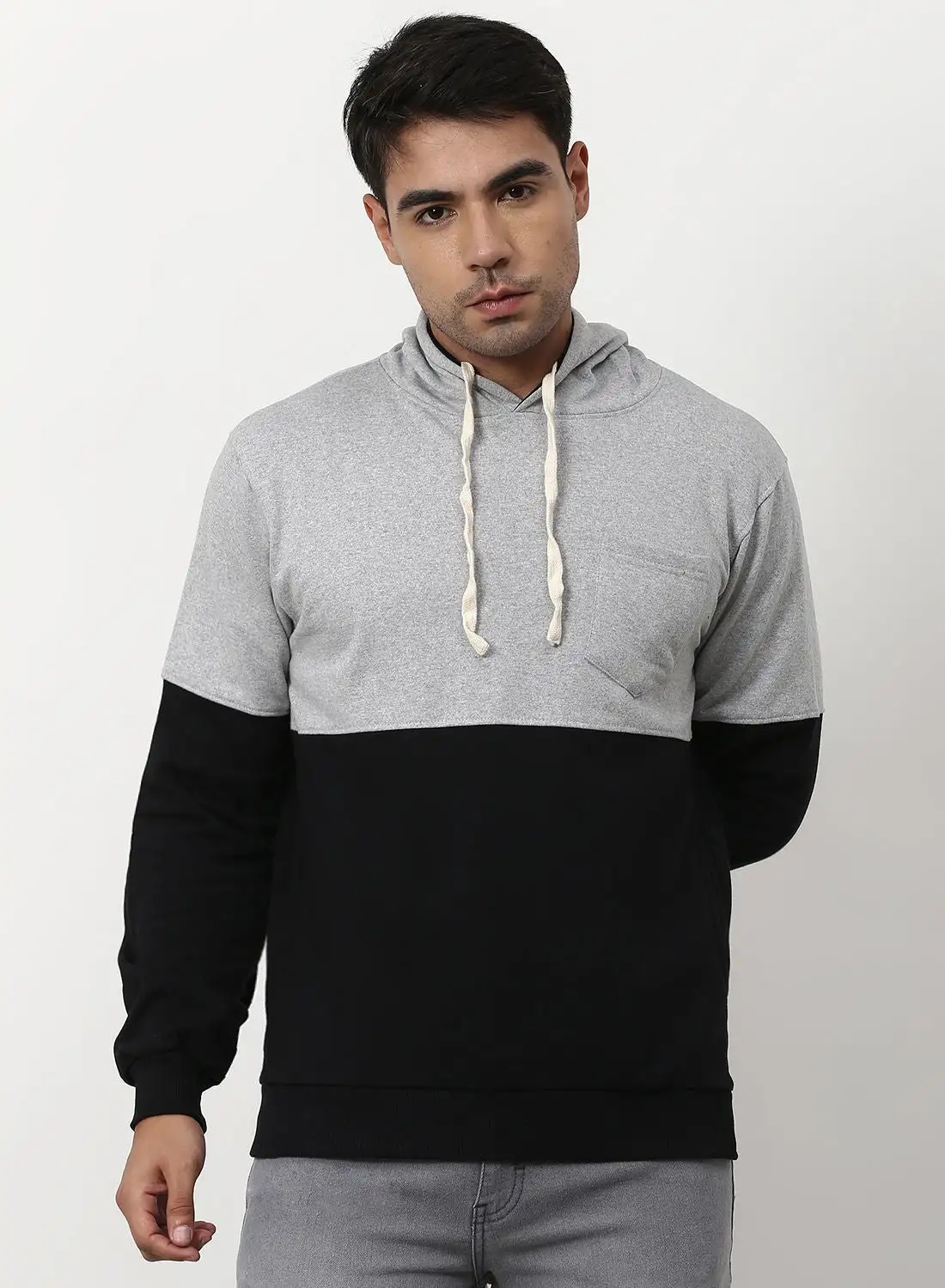 Campus Sutra Stylish Comfortable Hoodie Grey/Raven Black