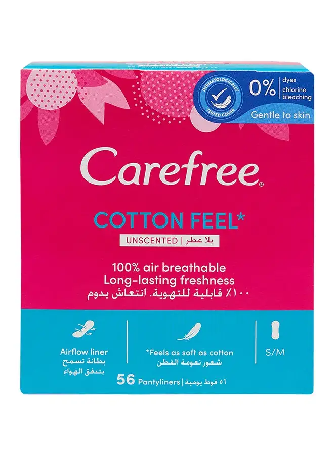 Carefree Panty Liner Cotton Feel Unscented, Small And Medium, 56 Piece