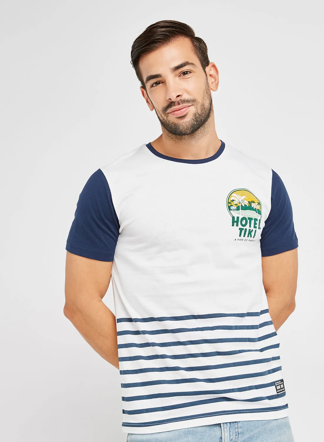 ABOF Striped Hem T-Shirt Cotton White