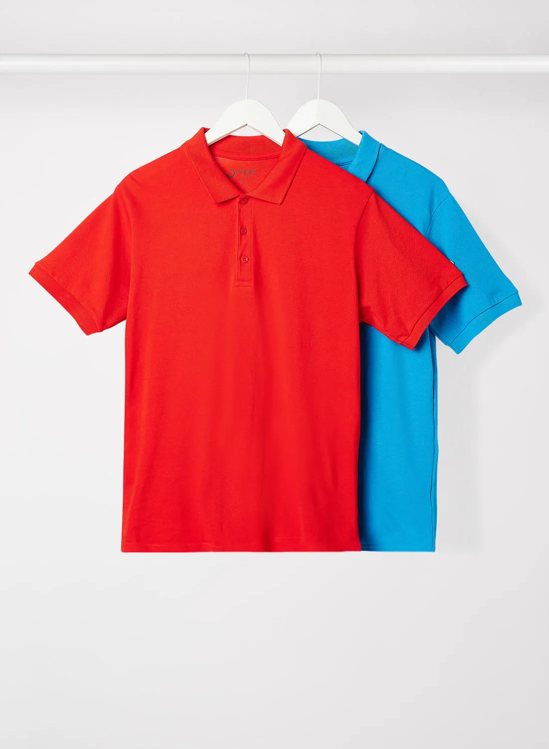 Noon East Pack Of 2 Men's Basic Casual Polo Neck Cotton Comfort Fit Half Sleeve T-Shirt Red/Blue