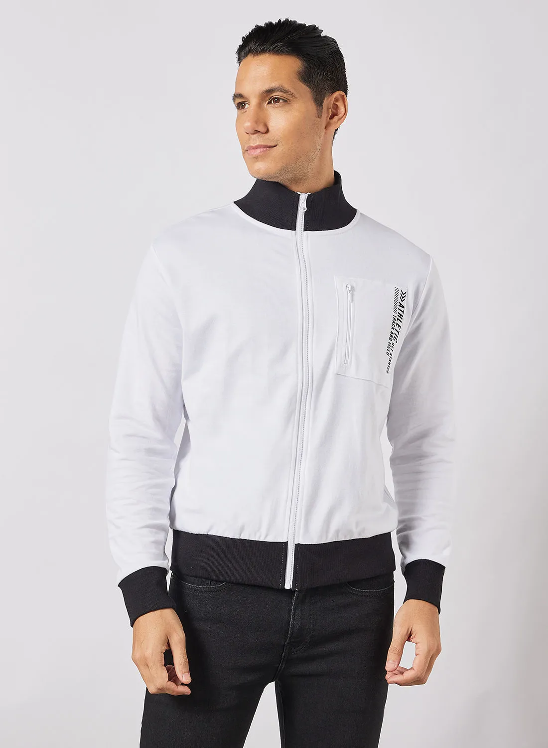 Noon East Men's High Neck Jackets With Zipper and contrast Rib White