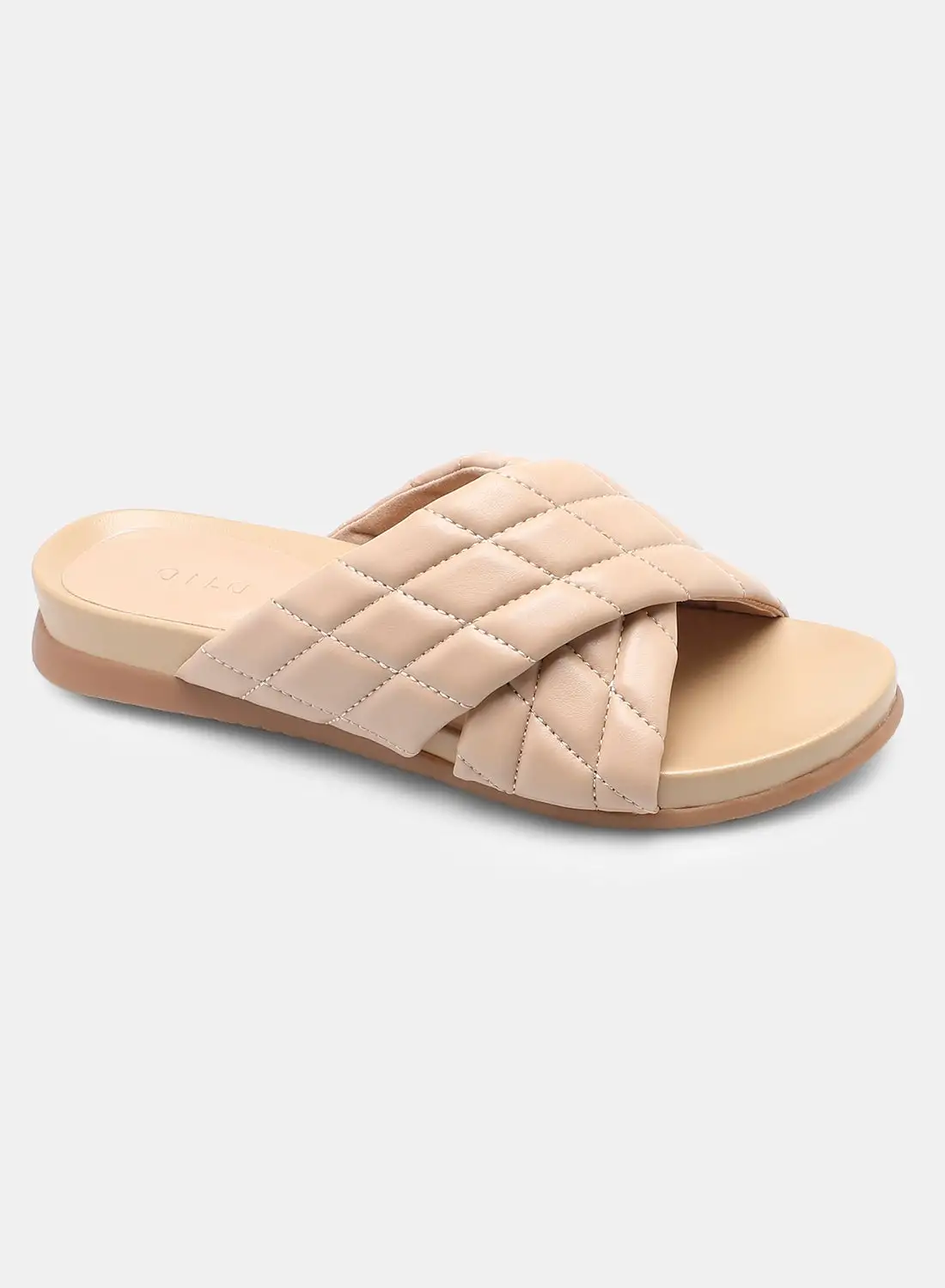 Aila Quilted Criss-Cross Strap Casual Sandals Beige