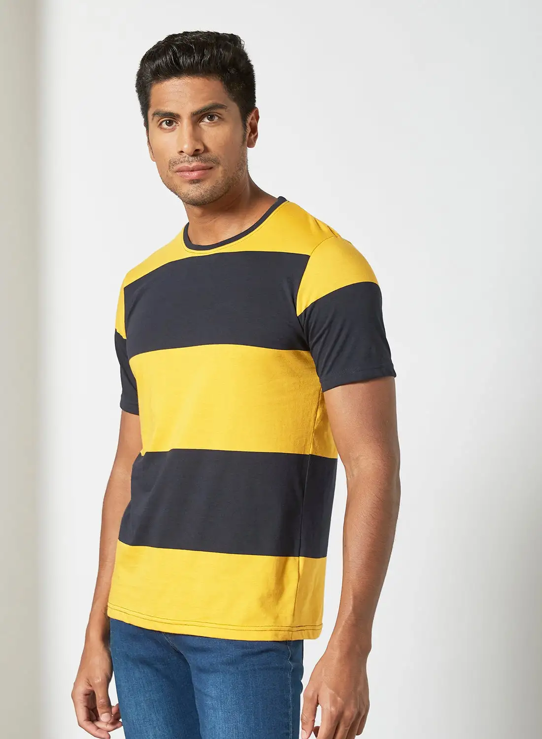 R&B Round Neck Striped T-Shirt Mustard/Black