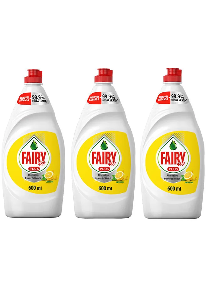 Fairy Plus Lemon Dishwashing Liquid Soap With Alternative Power To Bleach Pack of 3 Multicolour 600ml