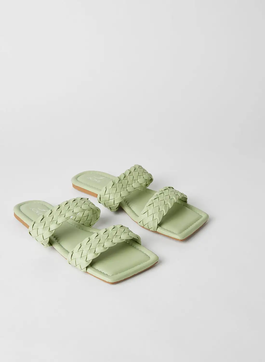 Jove Double Strap Detail Slip-On Flat Sandals Green