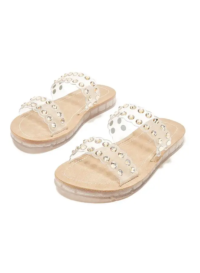 Ronnie Grey Embellished Clear Strap Sandals Gold