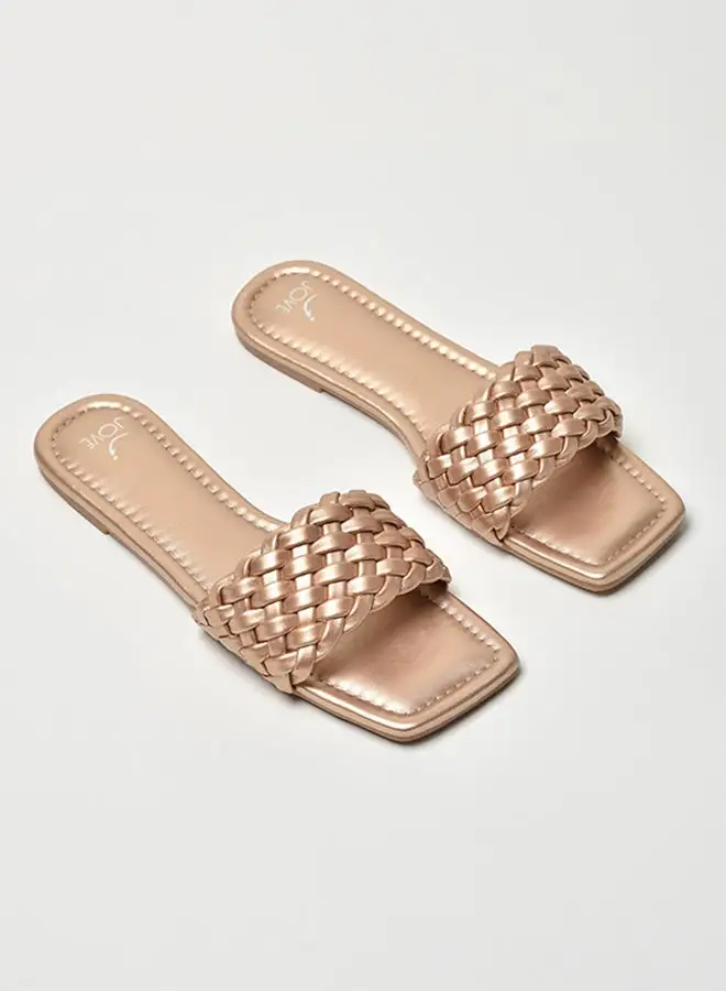 Jove Braided Broad Strap Slip-On Flat Sandals Rose Gold