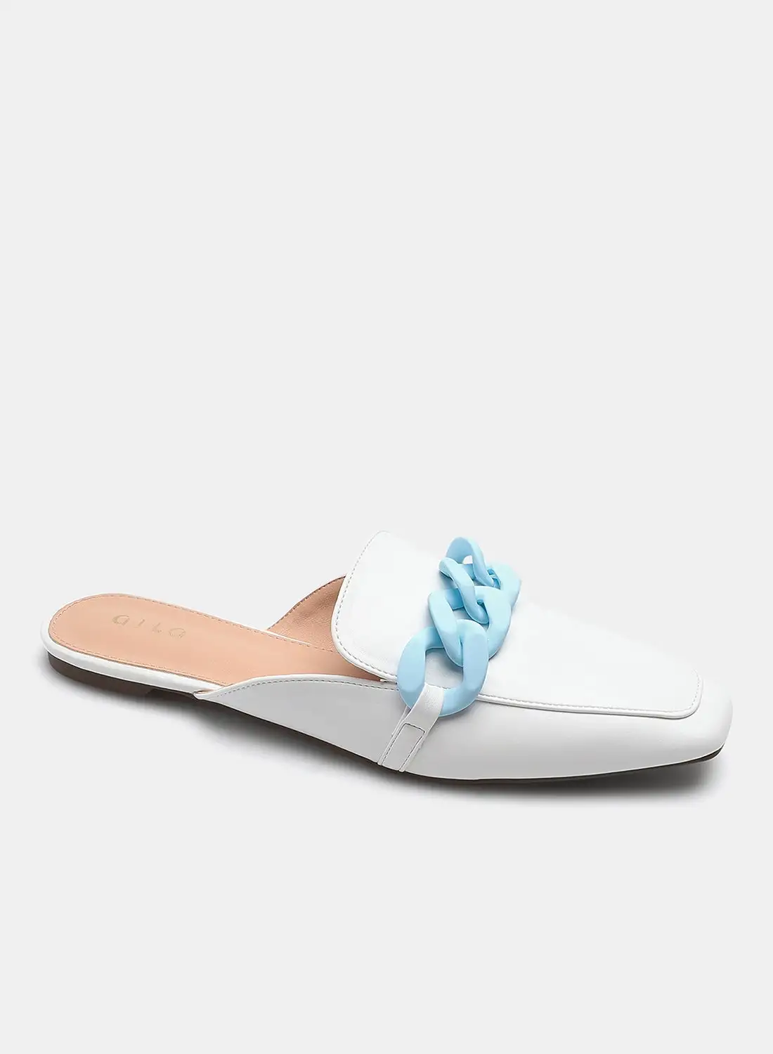 Aila Buckle Detail Square Toe Mules White/Blue