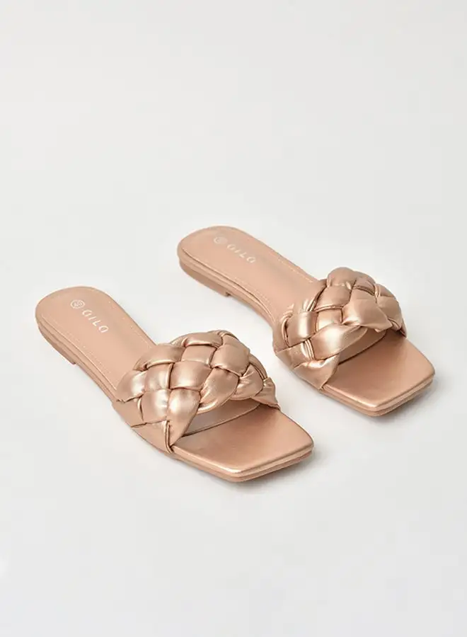 Aila Slip-On Detail Flat Sandals Rose Gold