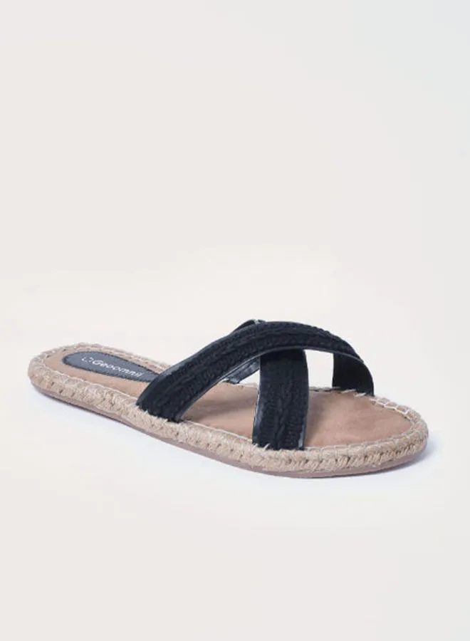 Geoomnii Margarita Elegant Flat Espadrille Sandal Black