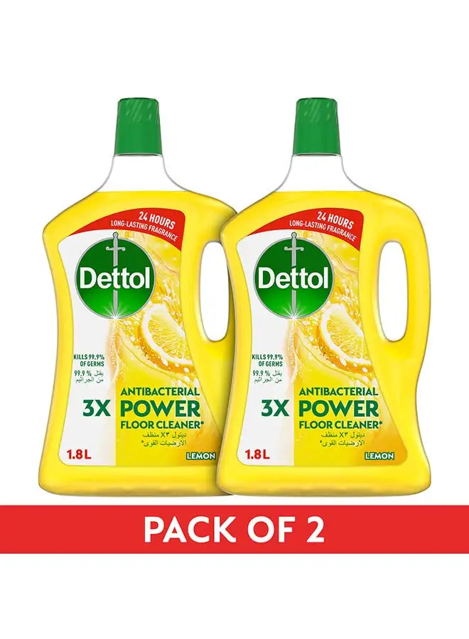 Dettol Lemon Antibacterial Power Floor Cleaner, Pack Of 2 Yellow 1.8x1.8Liters