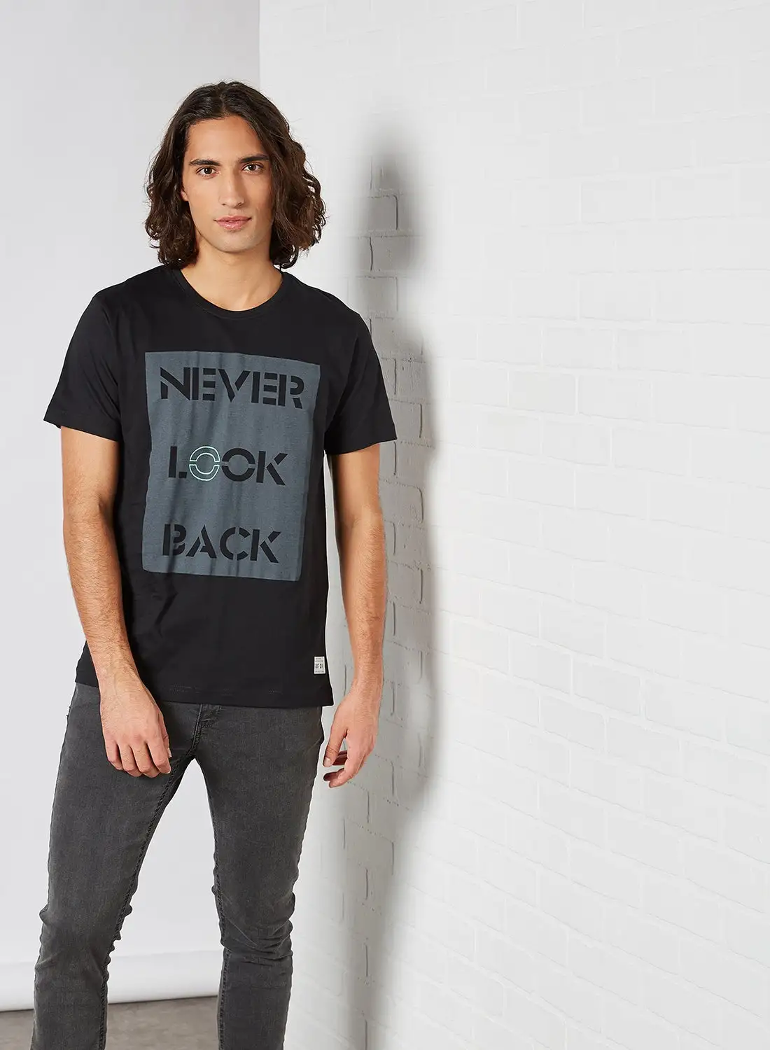 ABOF Never Lock Back Round Neck T-Shirt Black/Grey