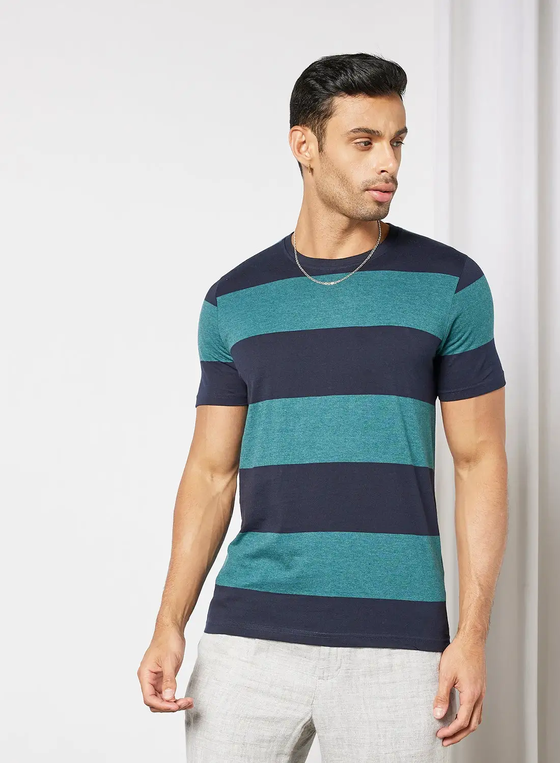 R&B Striped T-Shirt Green Melange