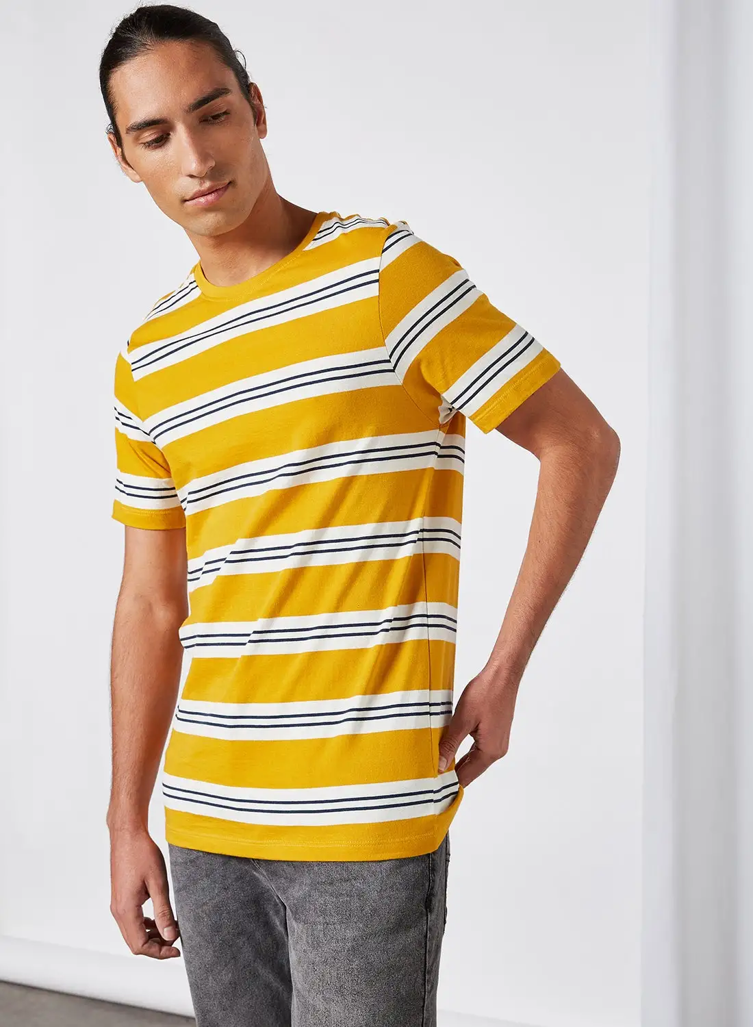 Mast & Harbour Contrast Striped T-Shirt Mustard