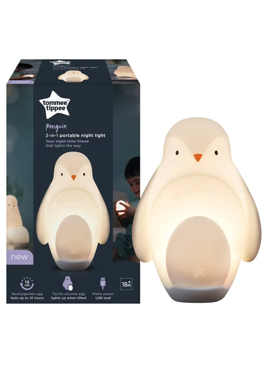 tommee tippee 2 In 1 Penguin Portable Night Light For 18 Months+ White 11.5x13.5x22cm