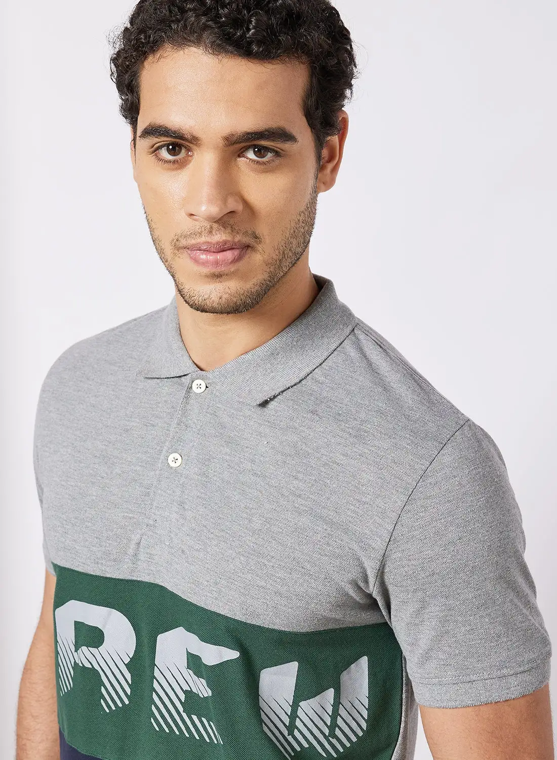 ABOF Casual Slim Polo Grey Melange/Green