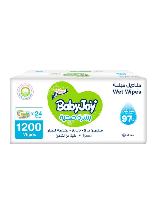 BabyJoy 97% Pure Water Healthy Skin Baby Wipes, Pack of 24x50, 1200 Count