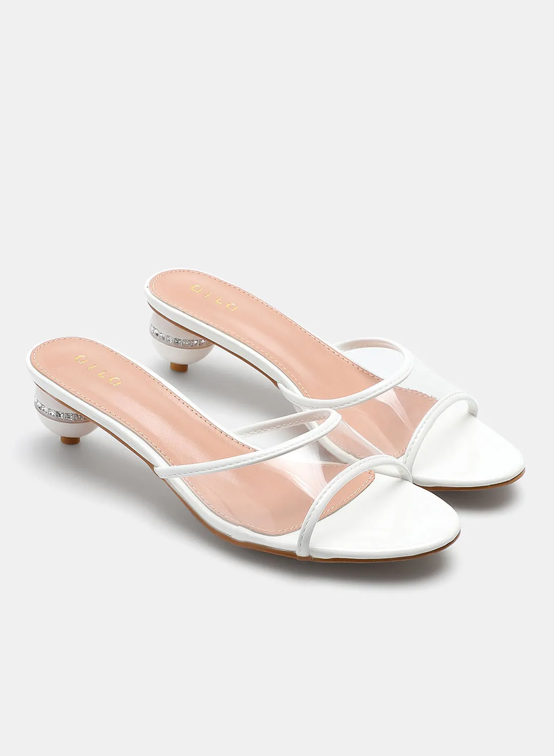 Aila Cone Heeled Sandals White