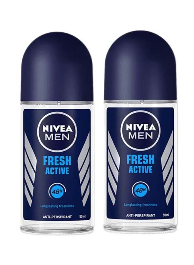 Nivea Fresh Active Antiperspirant Fresh Scent Roll-On Pack Of 2 Blue 50ml