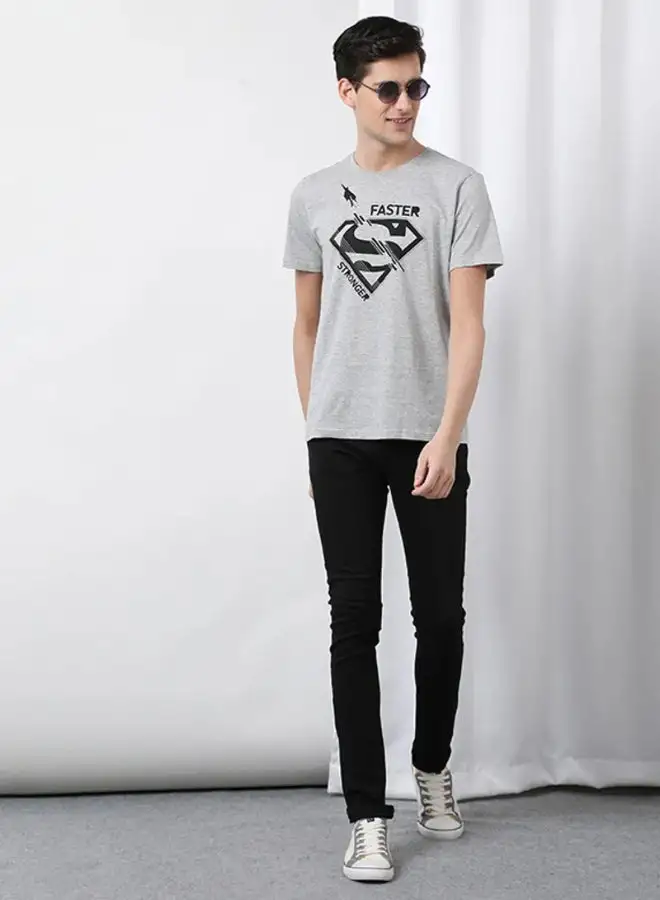 DRIP Superman Printed Round Neck Regular Fit T-Shirt Fog Grey/Black