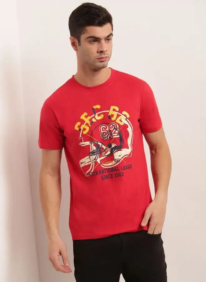 QUWA Printed Short Sleeves T-Shirt Red