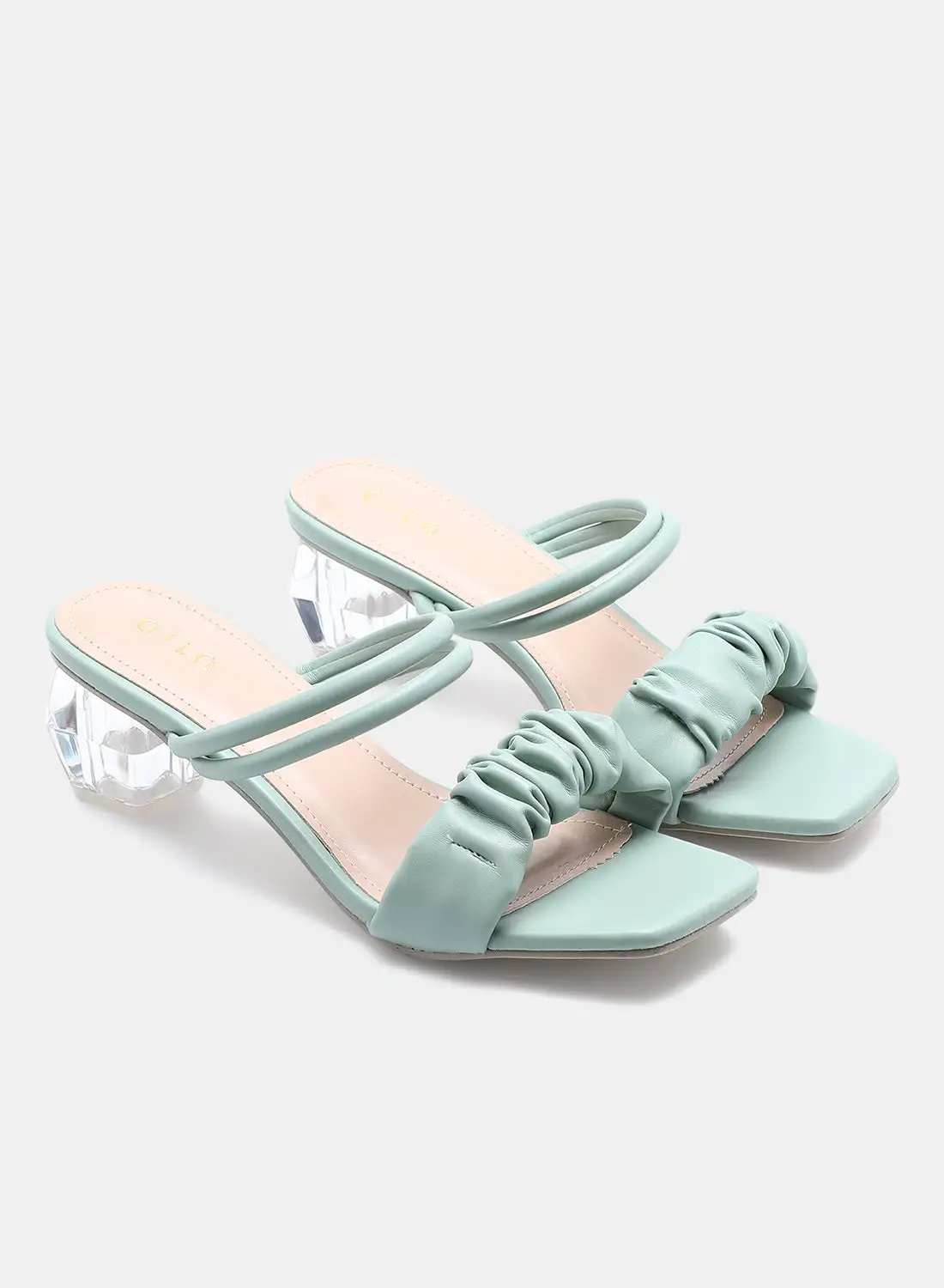 Aila Ruched Strap Heeled Sandals Mint