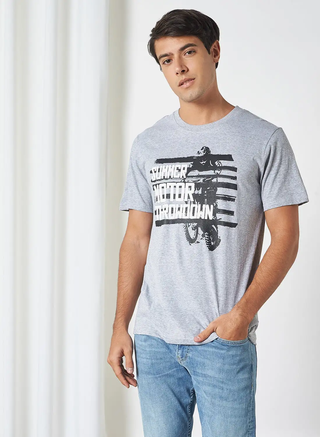 QUWA Printed Short Sleeves T-Shirt Grey