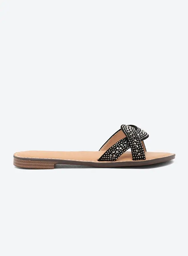 ZAHA PU Flat Sandals Black