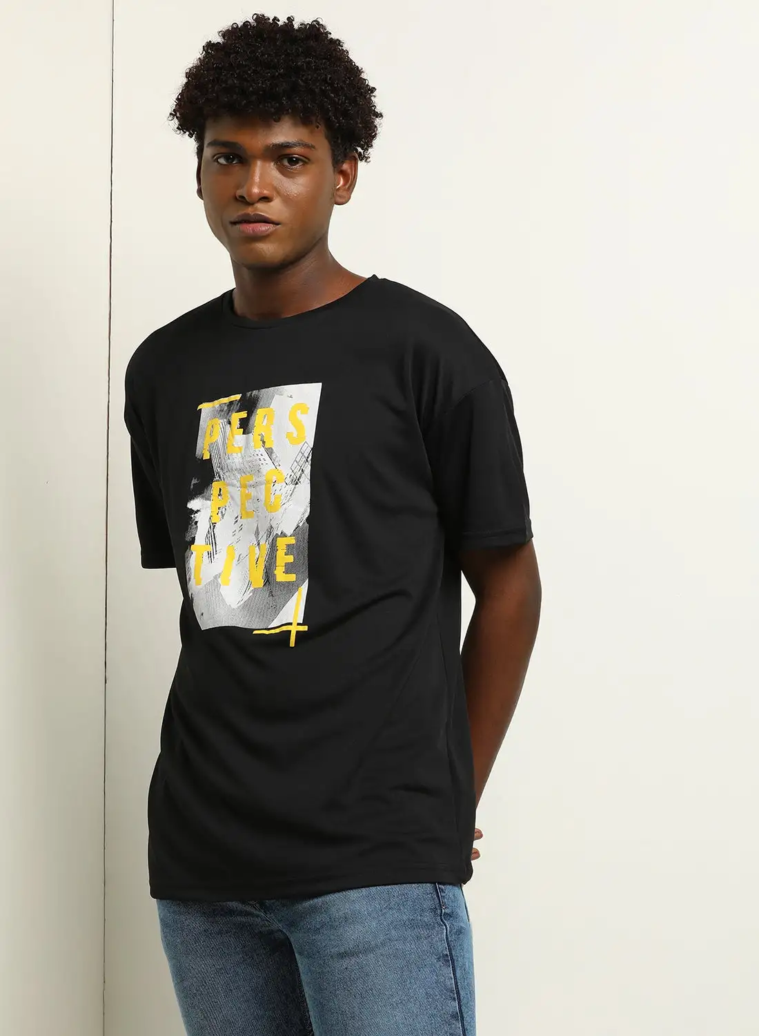 ABOF Graphic Printed Crew Neck T-Shirt Black