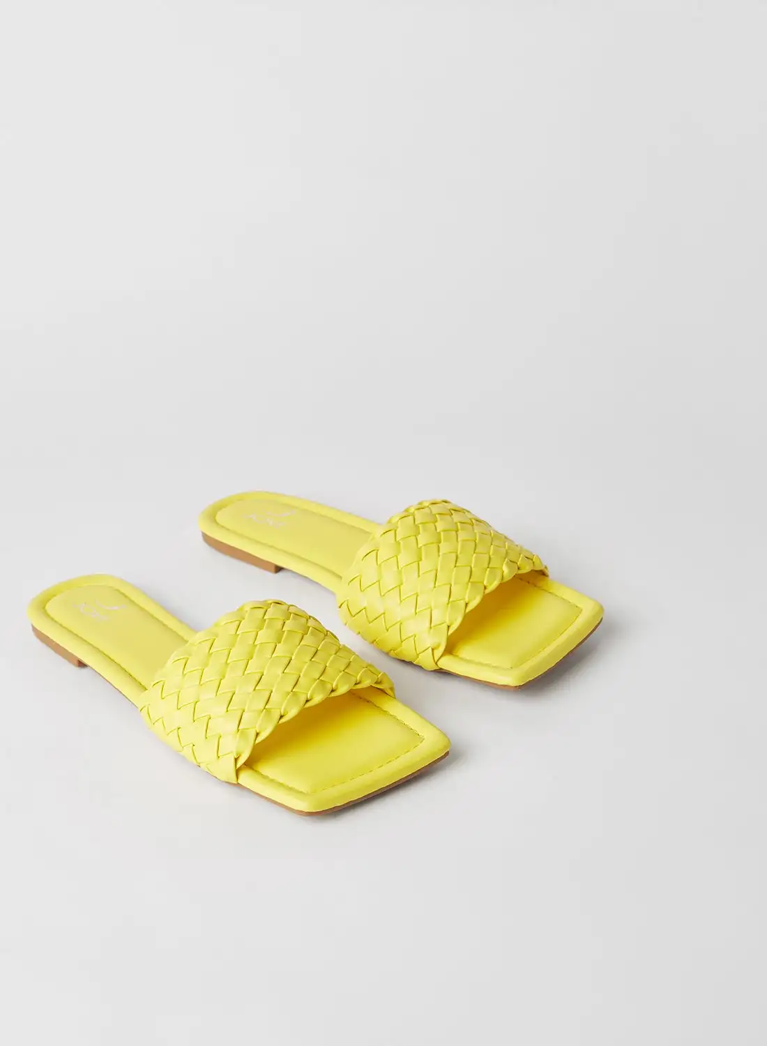 Jove Braided Strap Square Toe Flat Sandals Yellow