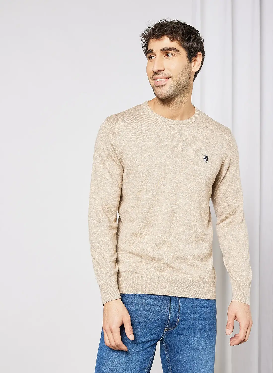 Red Tape Knitted Crew Neck Sweater Beige