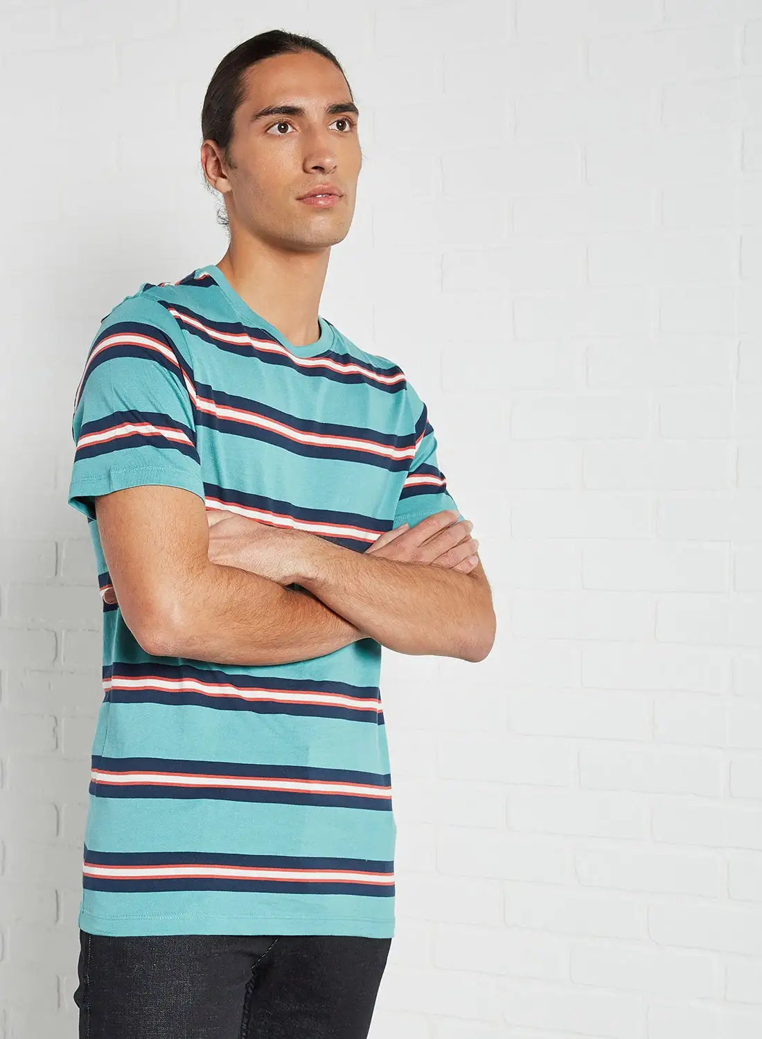 Mast & Harbour Contrast Striped T-Shirt Blue