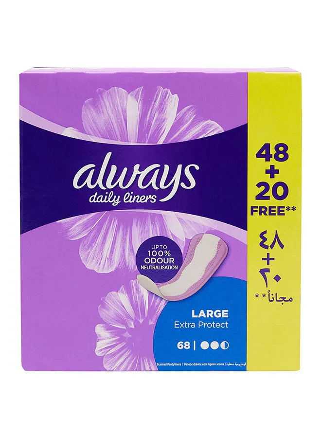 Always Daily Liners Extra Protect Scented Large Pantyliners 68 Count