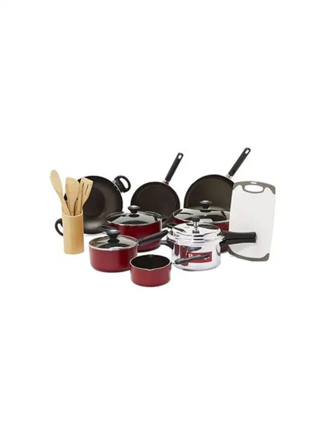 Prestige 16-Piece Classic Aluminum Non-stick Cookware Set Red/Black/Beige 28cm