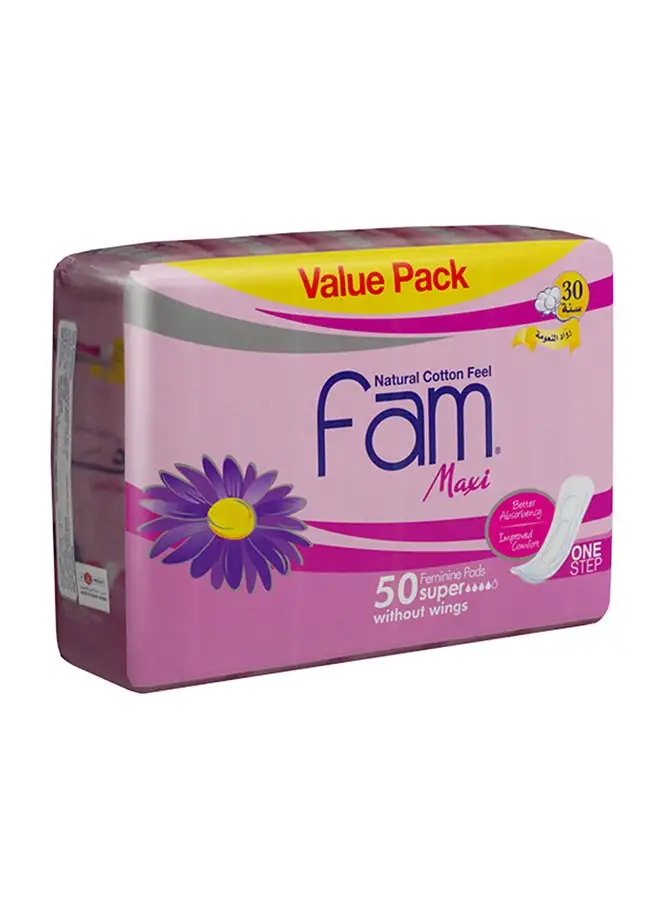 Fam OneStep Natural Cotton Feel Maxi Thick Non-Wings Super Sanitary Pads,50 Pads