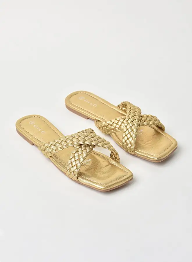 Aila Slip-On Detail Flat Sandals Gold