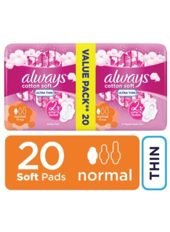 Always Ultra Cotton Soft Sanitary Pads With Wings Normal 20 Count