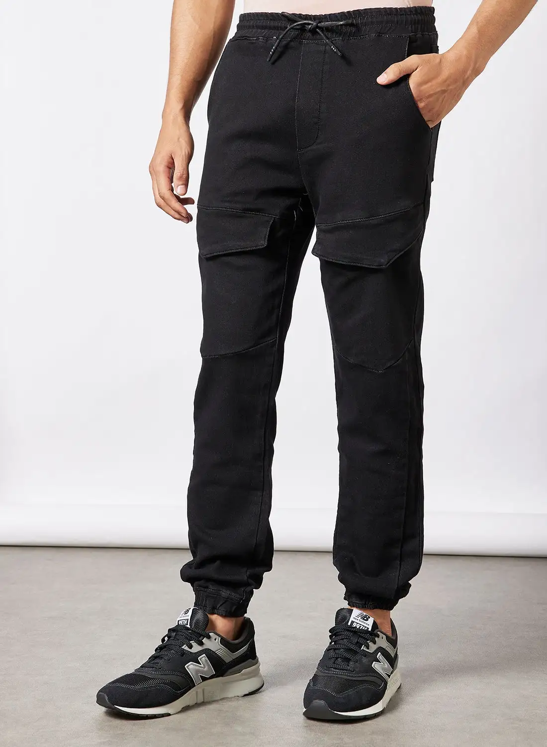 R&B 6 Pocket Jeans With Elasticated Drawstring Waist Black